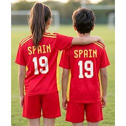 Pine Active Knit Half Sleeves T-Shirt With Shorts Football Set With 19 Print - Red