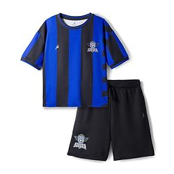 Pine Active Knit Half Sleeves Football Tee with Shorts Set - Blue & Black