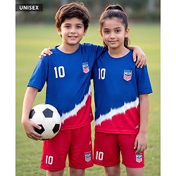 Pine Active Knit Half Sleeves T-Shirt With Shorts Football Set - Red & Blue