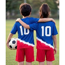 Pine Active Knit Half Sleeves T-Shirt With Shorts Football Set - Red & Blue