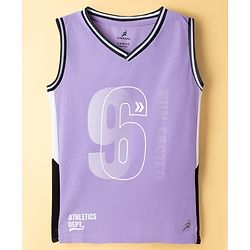 Pine Active Knit Sleeveless Tank T-Shirt & Shorts Set with Athletic Print - Lavender
