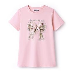 Pine Kids Cotton Knit T-Shirt with Sweetheart Bow Print Pink 4-5 Years