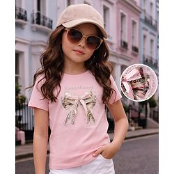 Pine Kids Cotton Knit T-Shirt with Sweetheart Bow Print Pink 4-5 Years
