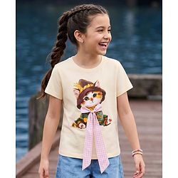 Pine Kids Cotton Knit T-Shirts Round Neck Short Sleeves Graphic Print Offwhite 4-5 Years