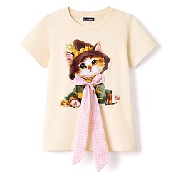 Pine Kids Cotton Knit T-Shirts Round Neck Short Sleeves Graphic Print Offwhite 4-5 Years