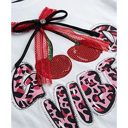 Pine Kids Cotton Knit Half Sleeves Embellished T-Shirt With Cherry Print & Applique Detailing - White