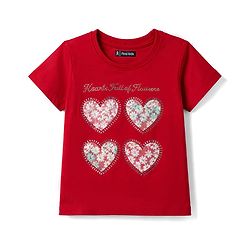 Pine Kids Cotton Knit T-Shirts Half Sleeves Round Neck Hearts Print Red 4-5 Years
