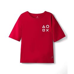 Pine Active Knit Drop Shoulder Half Sleeves Printed T-Shirt - Red