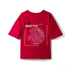 Pine Active Knit Drop Shoulder Half Sleeves Printed T-Shirt - Red