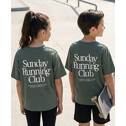 Pine Active Knit Drop Shoulder Half Sleeves T-Shirt With Sunday Running Club Print - Green