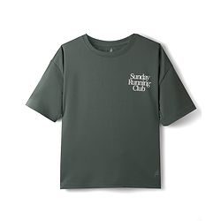 Pine Active Knit Drop Shoulder Half Sleeves T-Shirt With Sunday Running Club Print - Green