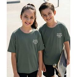 Pine Active Knit Drop Shoulder Half Sleeves T-Shirt With Sunday Running Club Print - Green