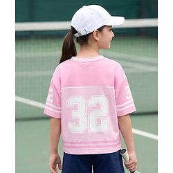 Pine Active Knit Drop Shoulder Sleeves T-Shirt With 32 Print - Pink