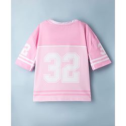 Pine Active Knit Drop Shoulder Sleeves T-Shirt With 32 Print - Pink