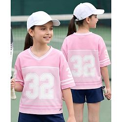 Pine Active Knit Drop Shoulder Sleeves T-Shirt With 32 Print - Pink