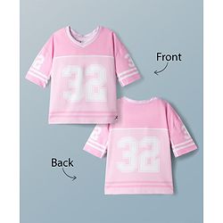 Pine Active Knit Drop Shoulder Sleeves T-Shirt With 32 Print - Pink