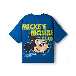 Pine Kids Disney Single Jersey Knit Half Sleeve T-Shirt with Front & Back Mickey Mouse Graphics -  Blue