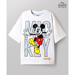 Pine Kids Disney Single Jersey Knit Half Sleeves T-Shirt With Front & Back Mickey Mouse Graphics - White