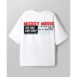 Pine Kids Disney Single Jersey Knit Half Sleeves T-Shirt With Front & Back Mickey Mouse Graphics - White