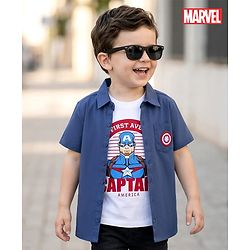 Pine Kids Marvel 100% Cotton Knit Half Sleeves Shirt & T-Shirt With Avengers Graphics - Multicolour