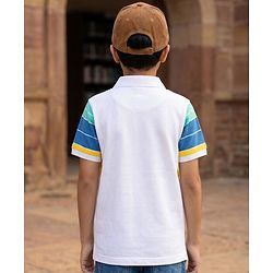Pine Kids Cotton Knit T-Shirt Striped Polo Neck Half Sleeves White 4-5 Years