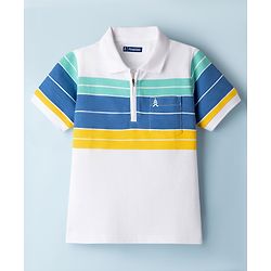 Pine Kids Cotton Knit T-Shirt Striped Polo Neck Half Sleeves White 4-5 Years