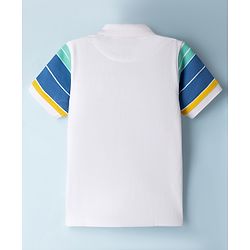 Pine Kids Cotton Knit T-Shirt Striped Polo Neck Half Sleeves White 4-5 Years