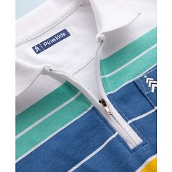 Pine Kids Cotton Knit T-Shirt Striped Polo Neck Half Sleeves White 4-5 Years