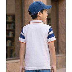 Pine Kids Cotton Knit Half Sleeves T-Shirt With Stripes - White