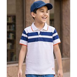 Pine Kids Cotton Knit Half Sleeves T-Shirt With Stripes - White