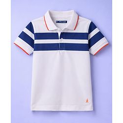 Pine Kids Cotton Knit Half Sleeves T-Shirt With Stripes - White
