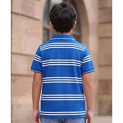 Pine Kids Cotton Knit T-Shirts Striped Half Sleeves Polo Neck  Blue 4-5 Years
