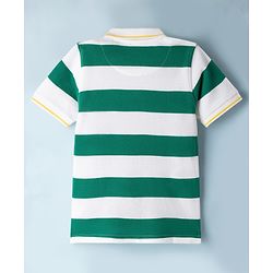 Pine Kids Cotton Knit Half Sleeves Striped Polo T-Shirt - Green