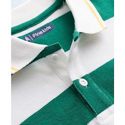 Pine Kids Cotton Knit Half Sleeves Striped Polo T-Shirt - Green