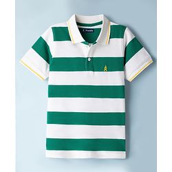 Pine Kids Cotton Knit Half Sleeves Striped Polo T-Shirt - Green
