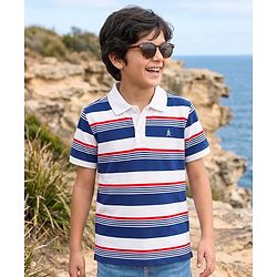 Pine Kids Cotton Knit T-Shirt Striped Polo Neck Half Sleeves Multi Color 5-6 Years