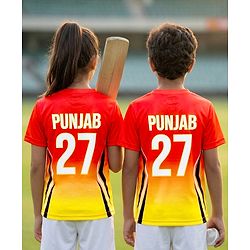 Pine Active Knit Half Sleeves Punjab IPL Jersey Printed T-Shirt - Red & Yellow