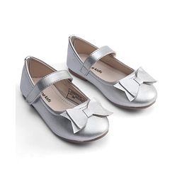 Pine Kids Velcro Closure Ballerina With Bow Applique - Silver