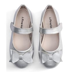 Pine Kids Velcro Closure Ballerina With Bow Applique - Silver