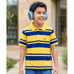 Pine Kids Cotton Knit Half Sleeves Striped Polo T-Shirt - Multicolor