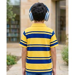Pine Kids Cotton Knit Half Sleeves Striped Polo T-Shirt - Multicolor
