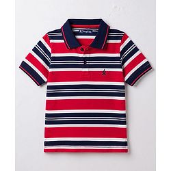 Pine Kids Cotton Knit Half Sleeves Striped Polo T-Shirt - Multicolor