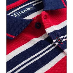 Pine Kids Cotton Knit Half Sleeves Striped Polo T-Shirt - Multicolor