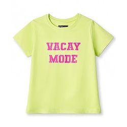 Pine Kids Cotton Knit Half Sleeves T-Shirt With Text Print - Limegreen