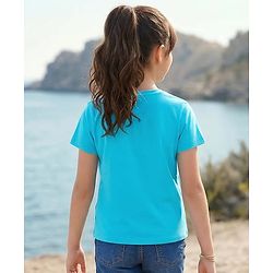Pine Kids Cotton Knit Half Sleeves T-Shirt With Tree Print - Blue