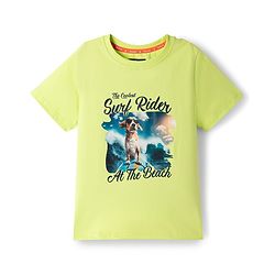 Pine Kids Cotton Knit Half Sleeves T-Shirts with Surf Rider Doggo Graphic Print - Limegreen