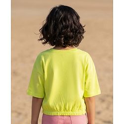 Pine Kids Cotton Knit Drop Shoulder Half Sleeves T-Shirt with Keep It it Real Print - Lime Green