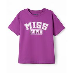 Pine Kids Cotton Knit Half Sleeves T-Shirt With Text Print - Purple