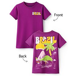 Pine Kids Cotton Knit Half Sleeves T-Shirt With Brazil Print - Purple