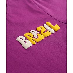 Pine Kids Cotton Knit Half Sleeves T-Shirt With Brazil Print - Purple